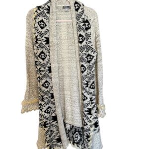 VENUS Women’s Open Front Knit Cardigan Sweater – Beige & Black Patterned